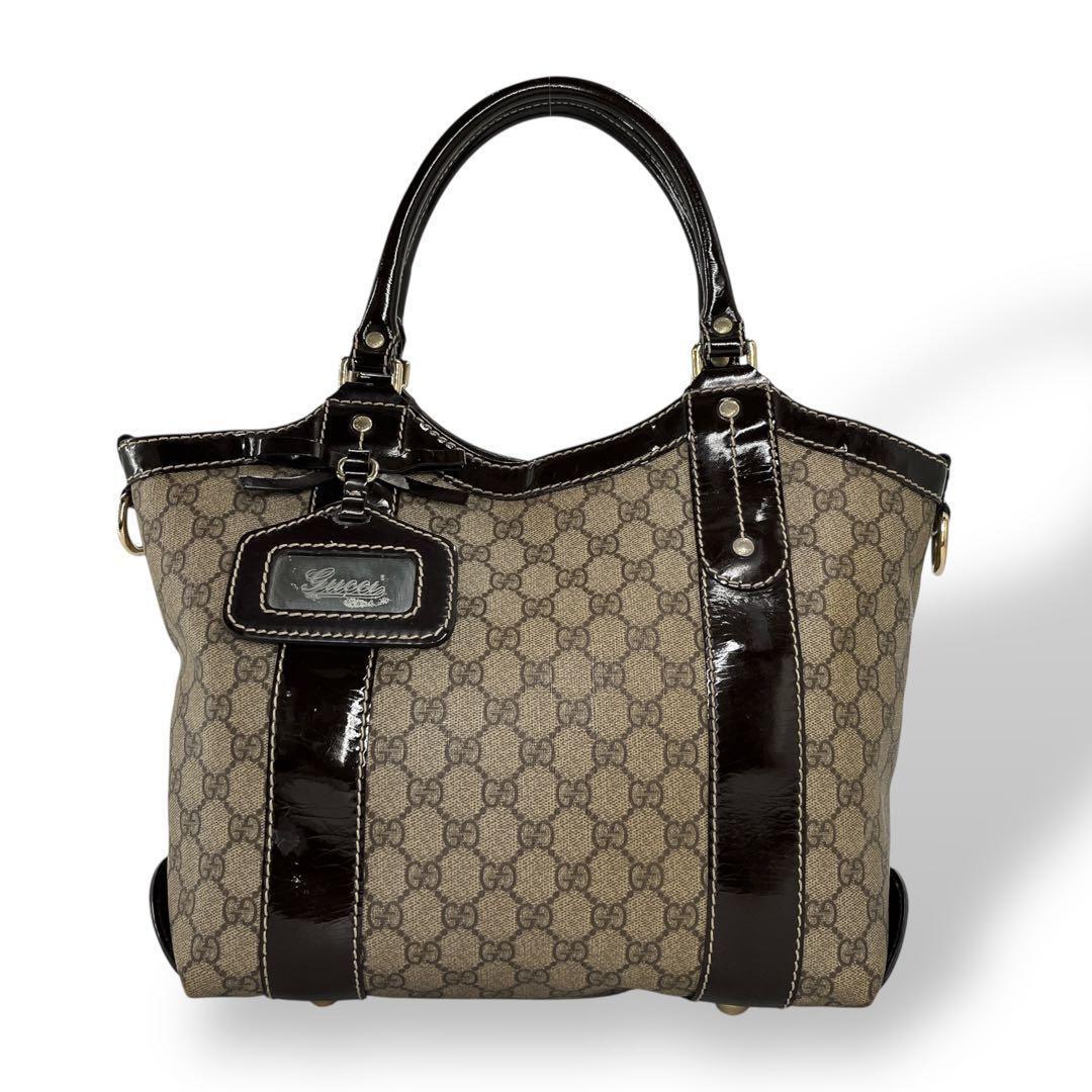 グッチ　ハンドバッグ　リボン　GGスプリーム　A4収納可　ベージュ　PVCレザー