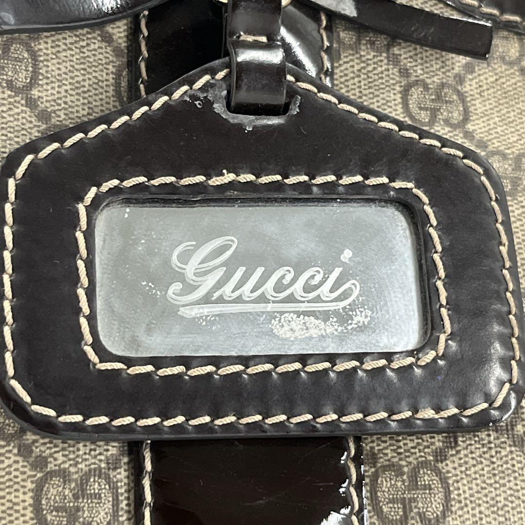 グッチ　ハンドバッグ　リボン　GGスプリーム　A4収納可　ベージュ　PVCレザー