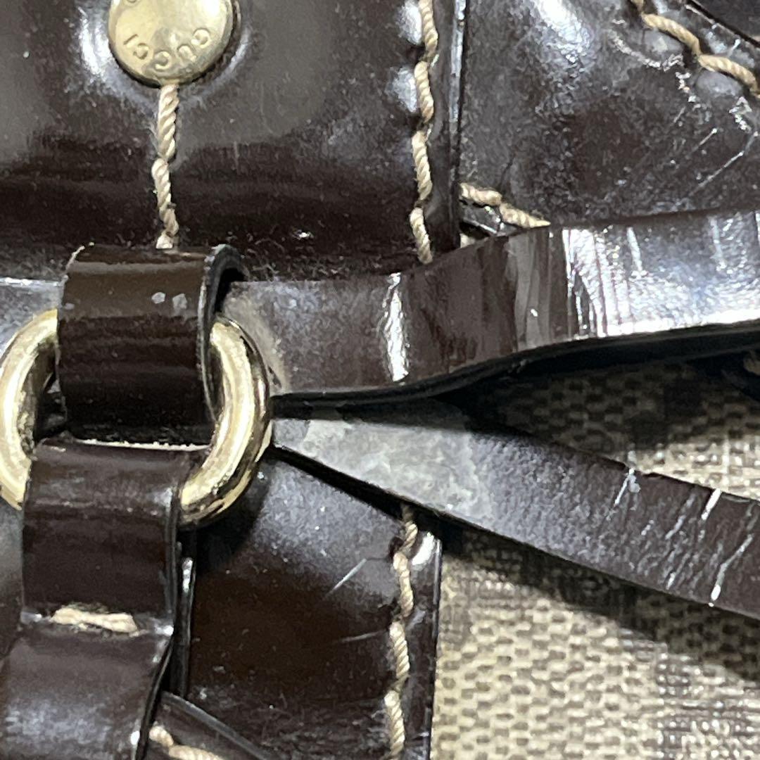 グッチ　ハンドバッグ　リボン　GGスプリーム　A4収納可　ベージュ　PVCレザー