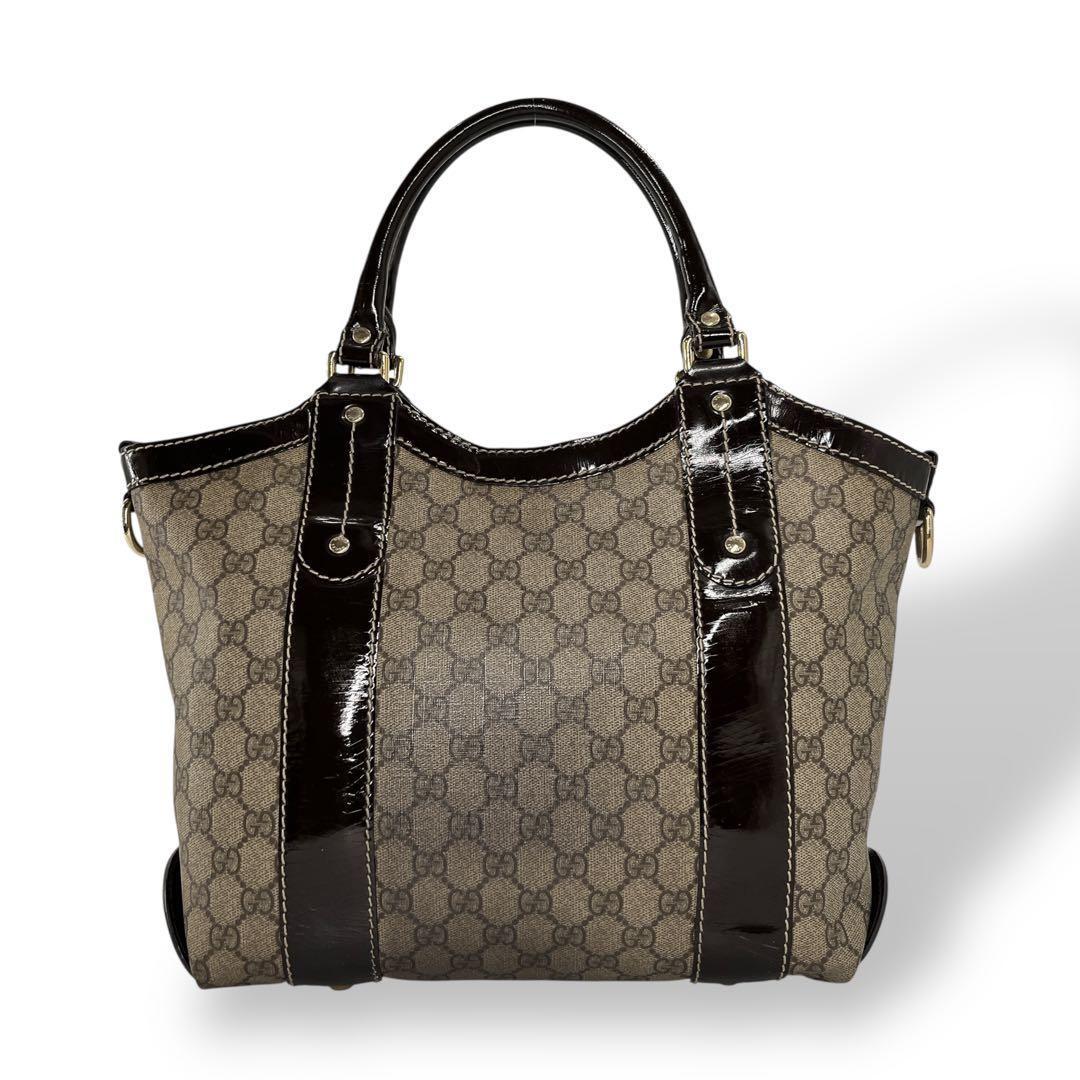 グッチ　ハンドバッグ　リボン　GGスプリーム　A4収納可　ベージュ　PVCレザー