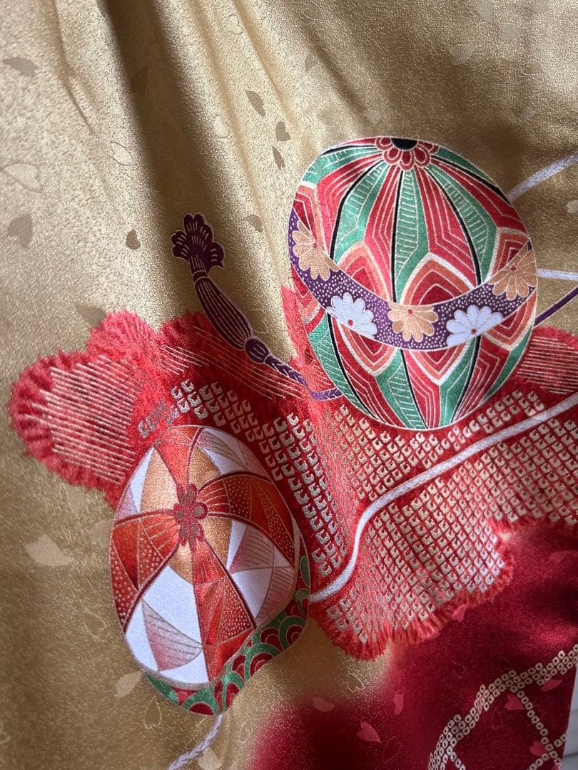 プ*s様 7歳　七五三　正絹着物、帯、帯揚げ、帯締め　しごき　バッグはこせこ扇子