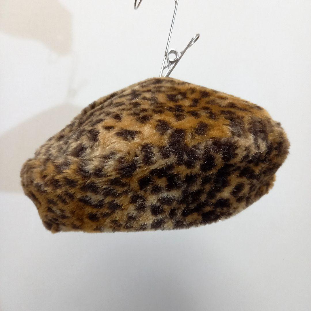 80s 90s レオパード フェイクファー ベレー帽 57 毛皮 ハット 帽子