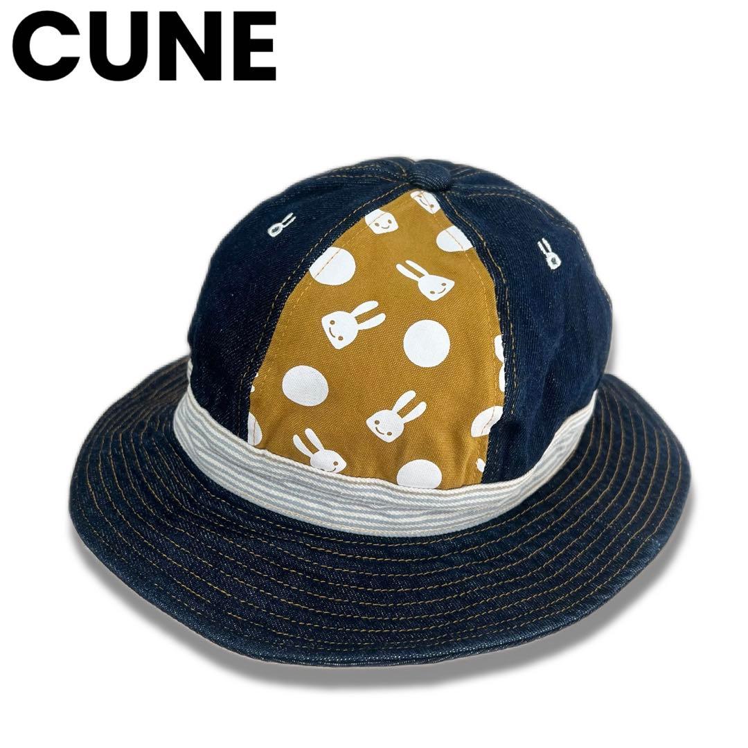 CUNE キューン　デニム　切り替え　ハット　帽子　うさぎ　ドット　M 水玉