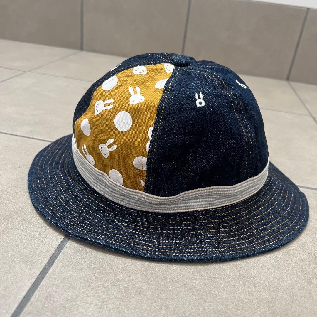 CUNE キューン　デニム　切り替え　ハット　帽子　うさぎ　ドット　M 水玉