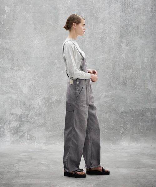 ドゥロワー Drawer オールインワン デニムオーバーオール ロゴ刺繍 グレー