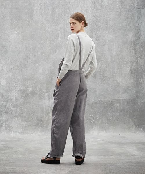 ドゥロワー Drawer オールインワン デニムオーバーオール ロゴ刺繍 グレー