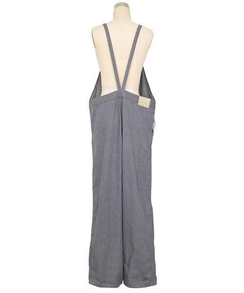 ドゥロワー Drawer オールインワン デニムオーバーオール ロゴ刺繍 グレー