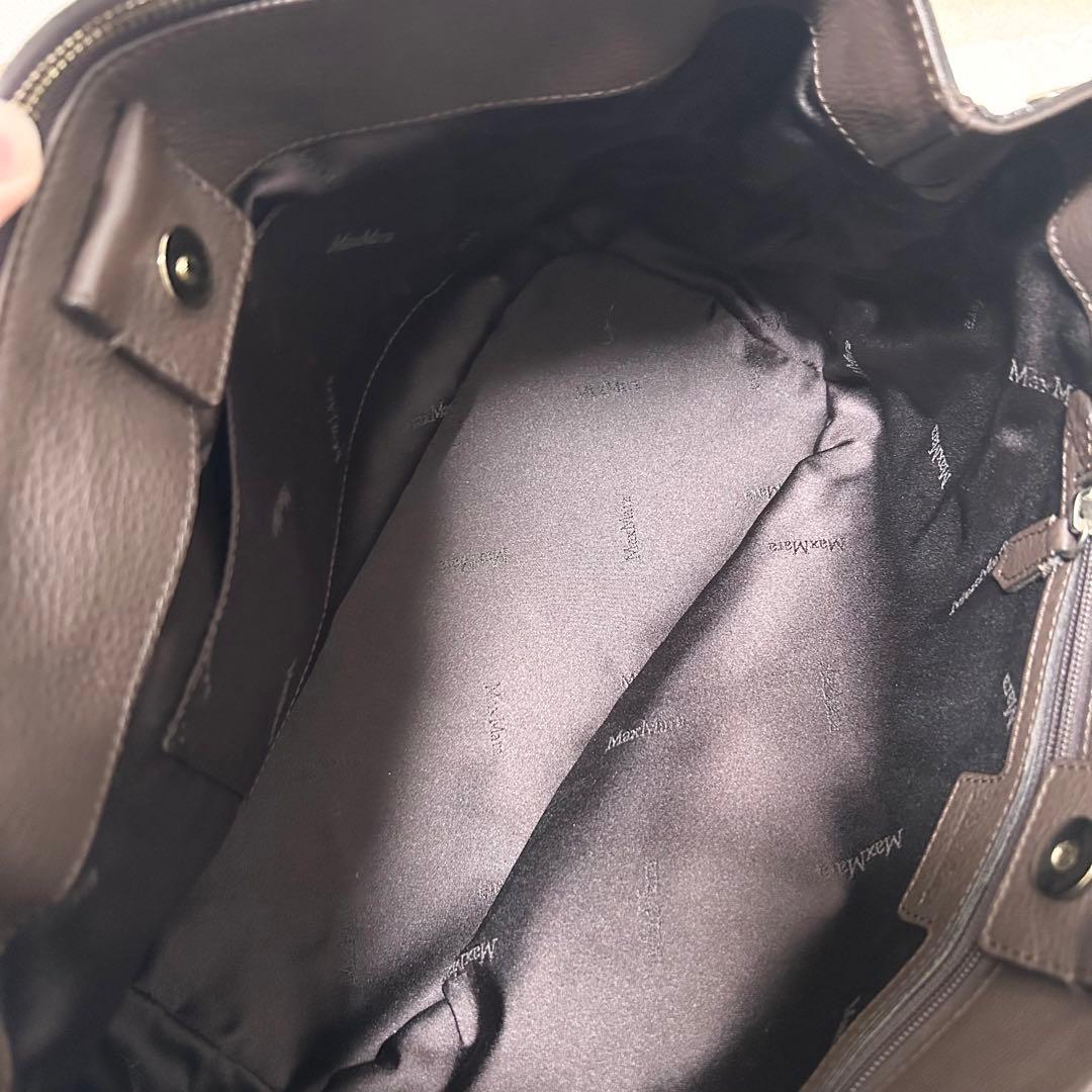 美品　マックスマーラ　オールレザー　トートバッグ　ブラウン　シボ革　チャーム付き