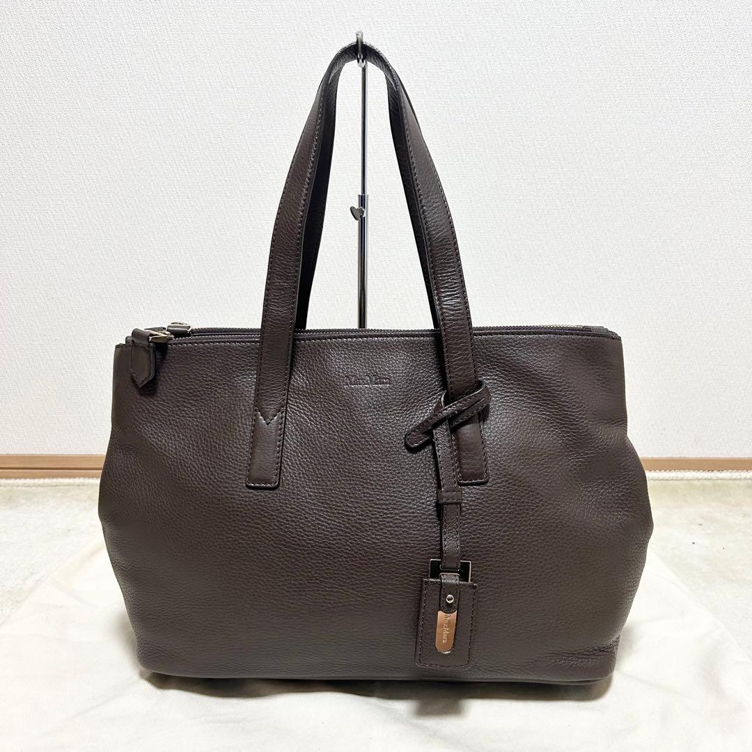 美品　マックスマーラ　オールレザー　トートバッグ　ブラウン　シボ革　チャーム付き