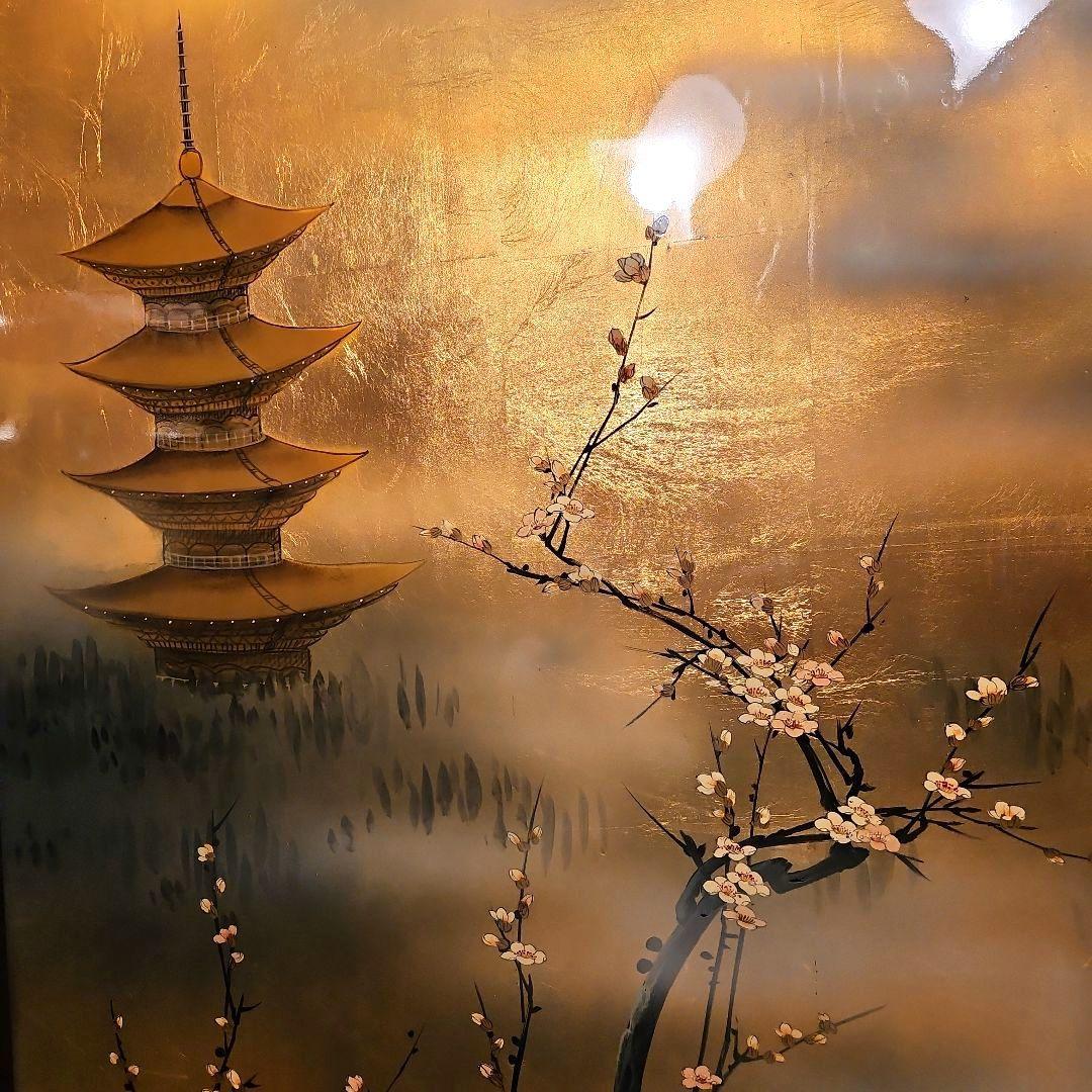 金箔 漆塗り ヴィンテージ屏風 衝立 パーテーション 縁起物 風水 金運アップ