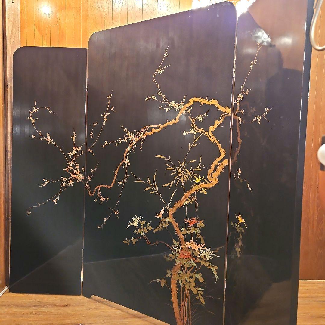 金箔 漆塗り ヴィンテージ屏風 衝立 パーテーション 縁起物 風水 金運アップ