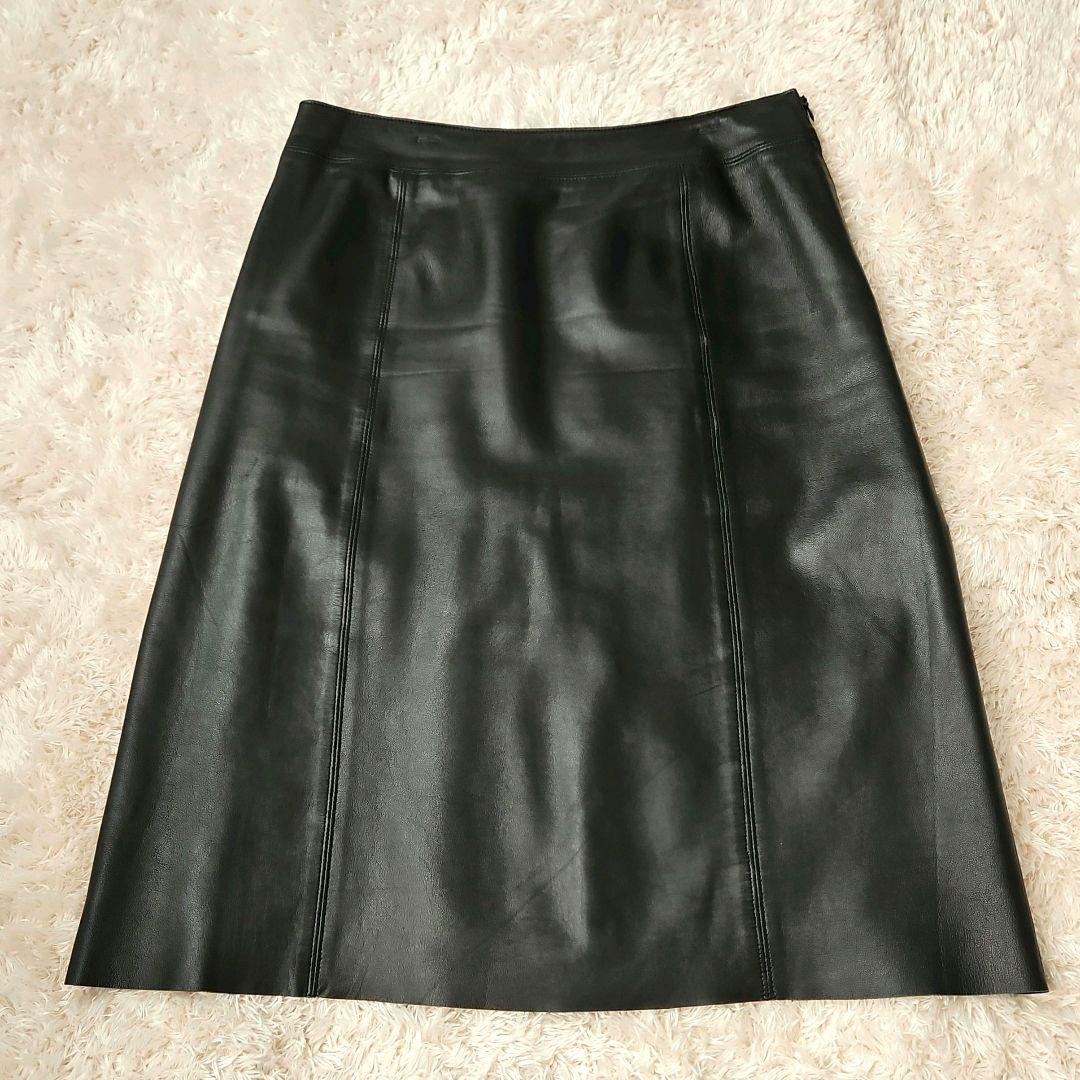 美品☆BURBERRY LONDON ラムレザースカート 裏地 ノバチェック