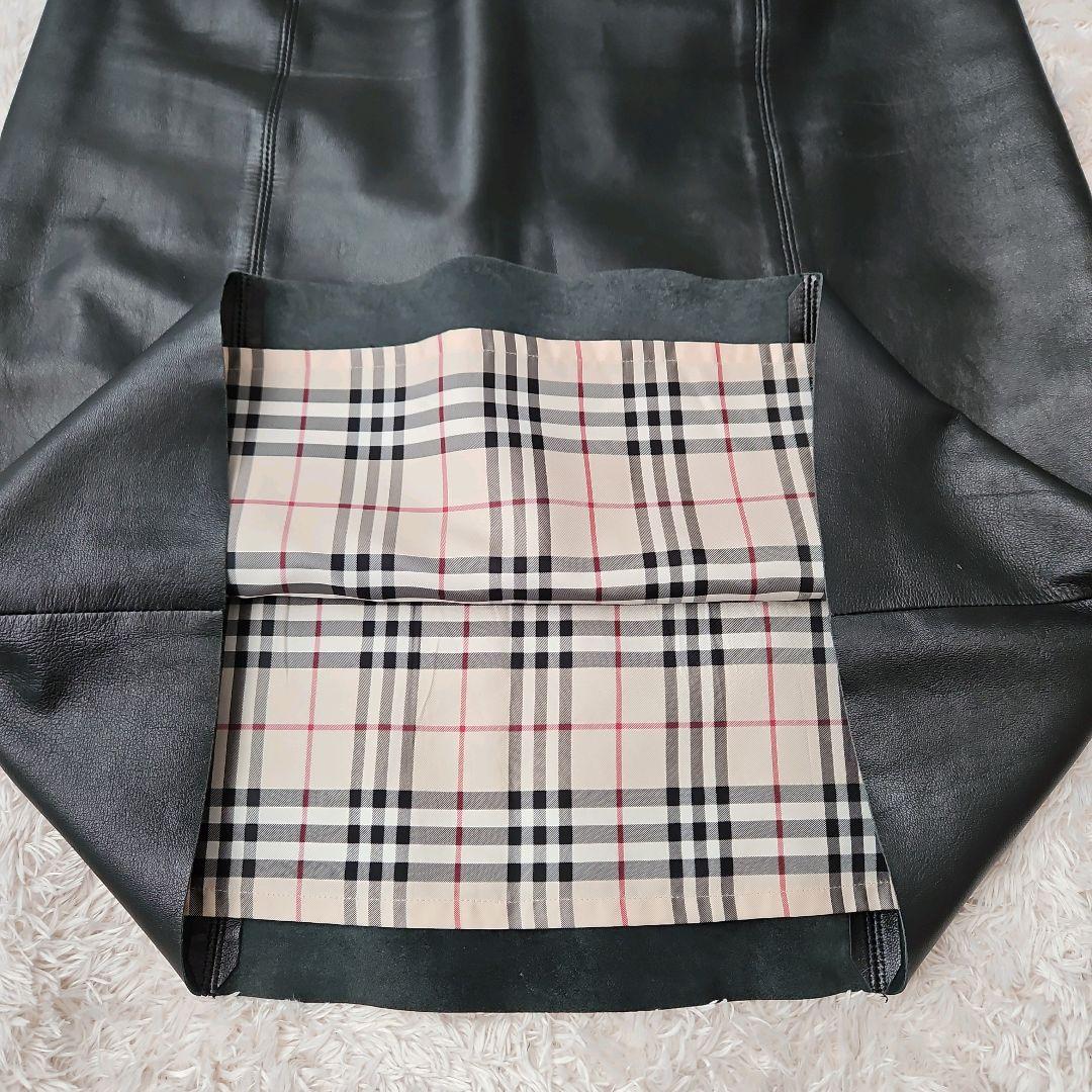 美品☆BURBERRY LONDON ラムレザースカート 裏地 ノバチェック