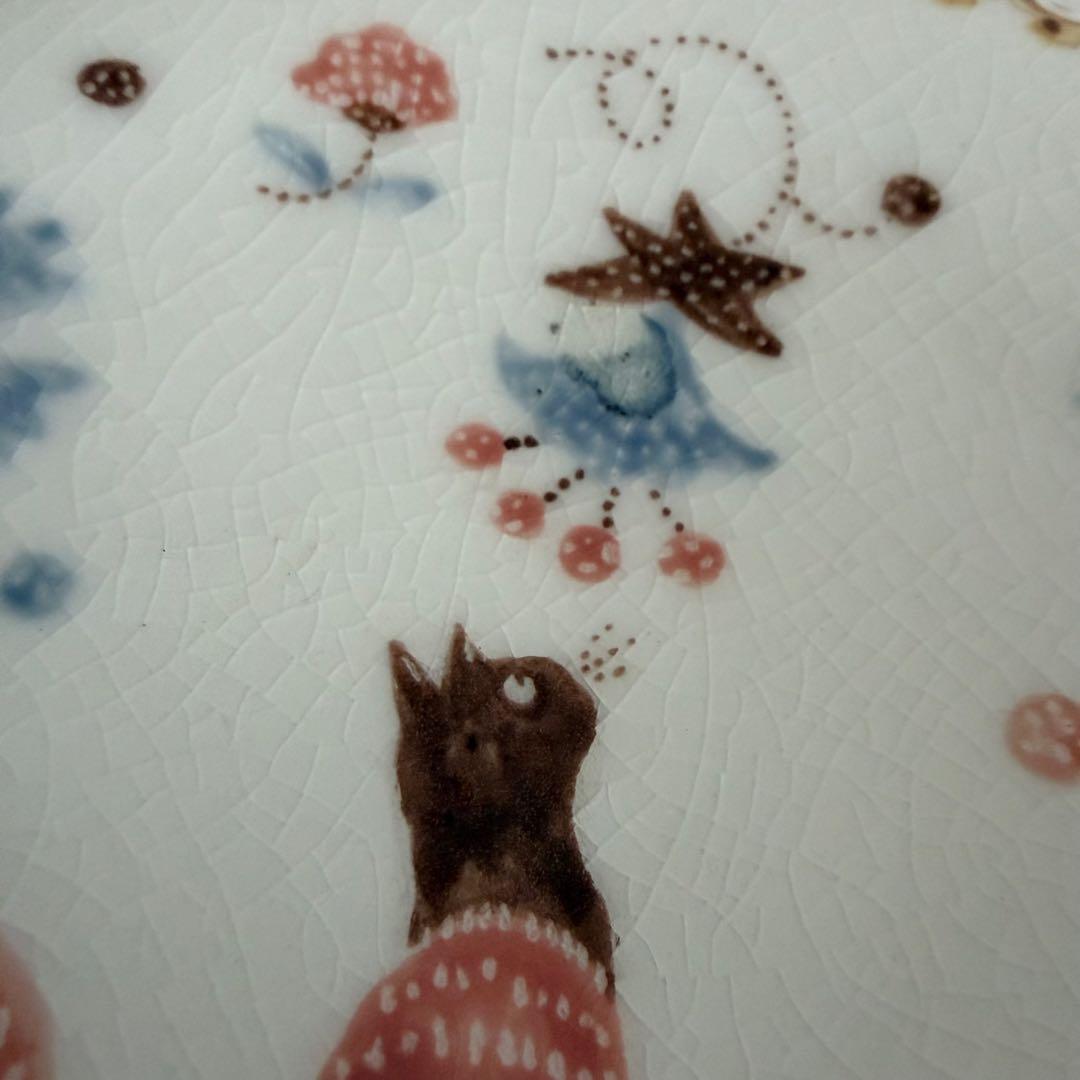 【未使用】升たか　色絵　花猫紋小皿