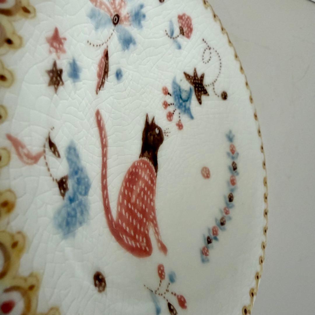 【未使用】升たか　色絵　花猫紋小皿