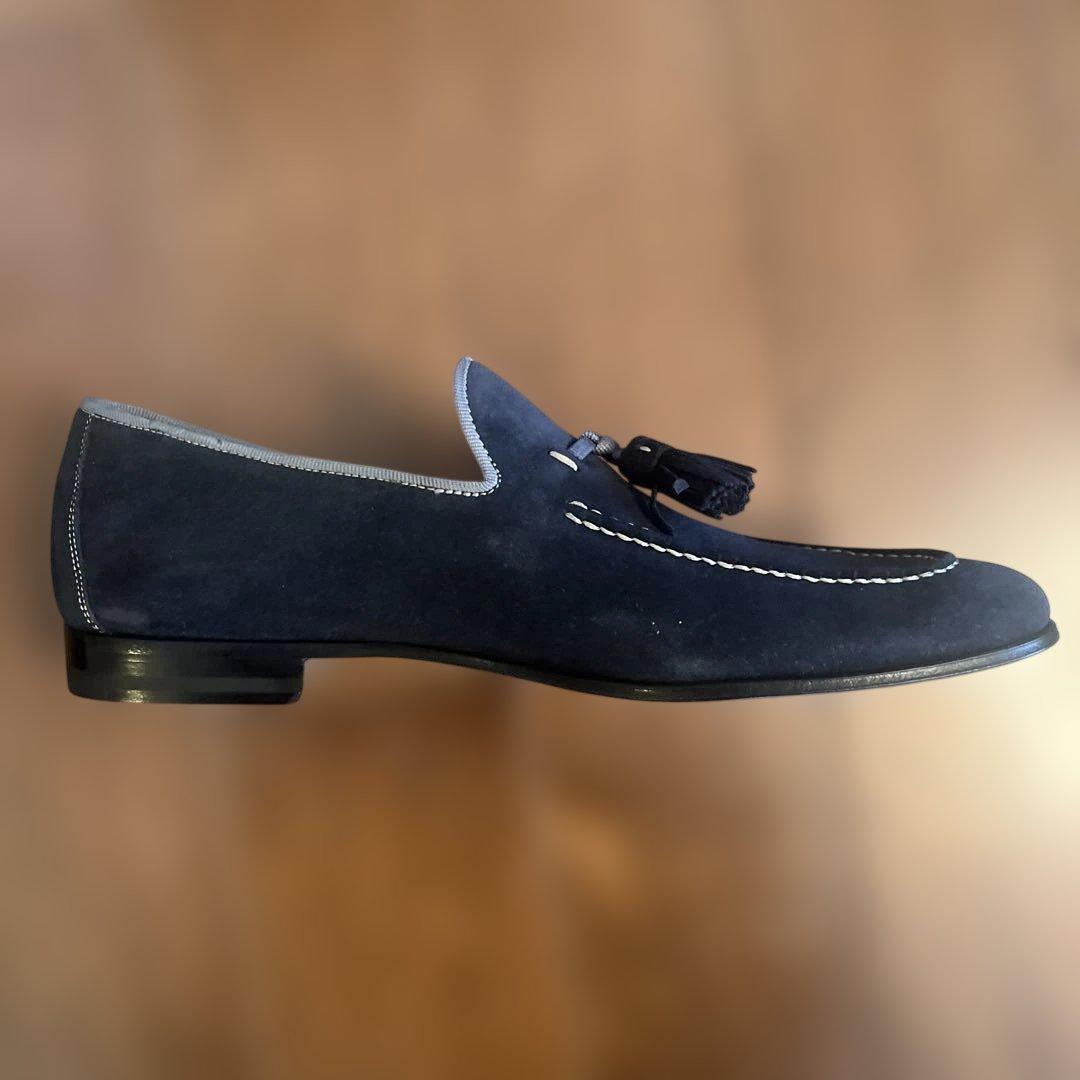 【値下げ】MAGNANNIネイビー スエード タッセル ローファー