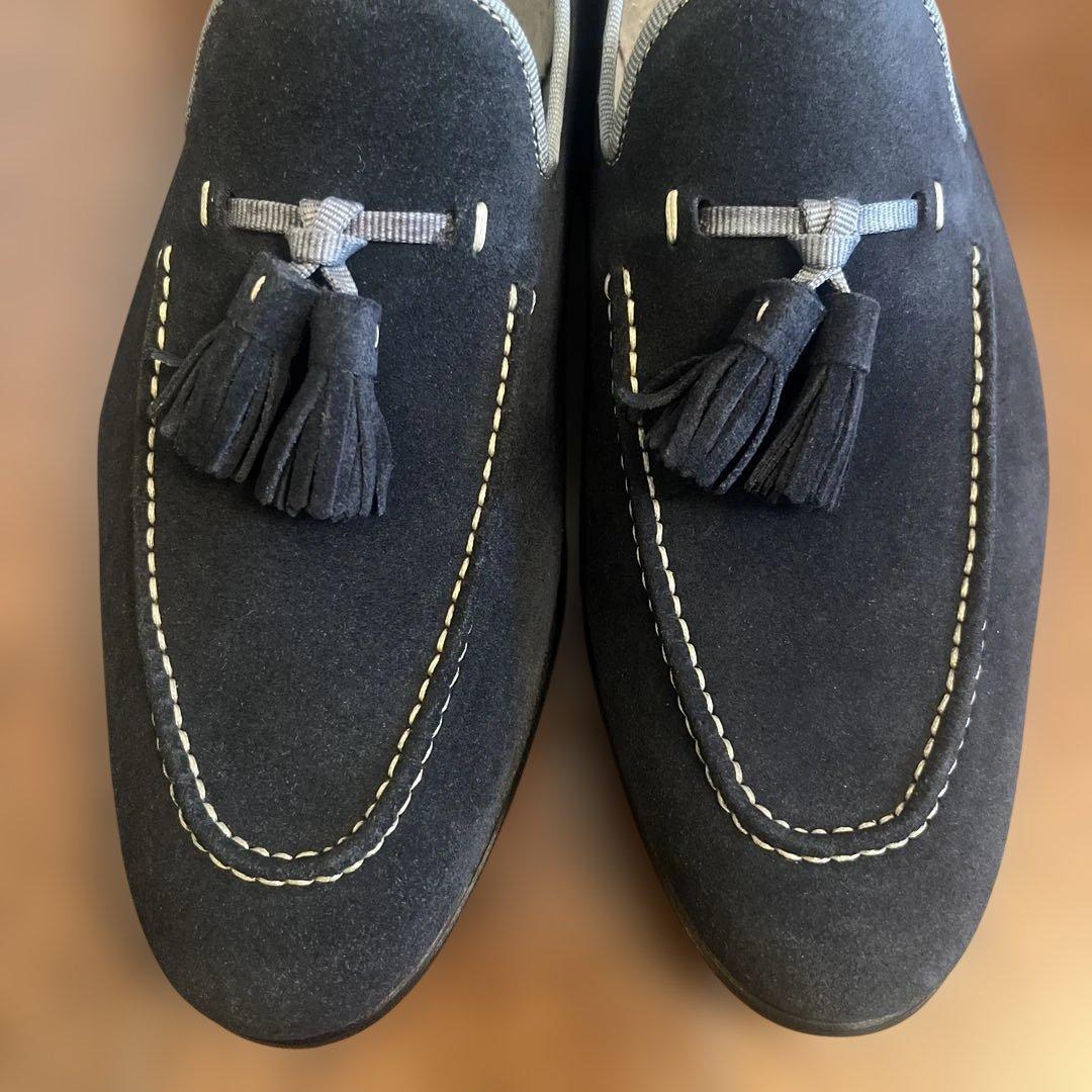 【値下げ】MAGNANNIネイビー スエード タッセル ローファー
