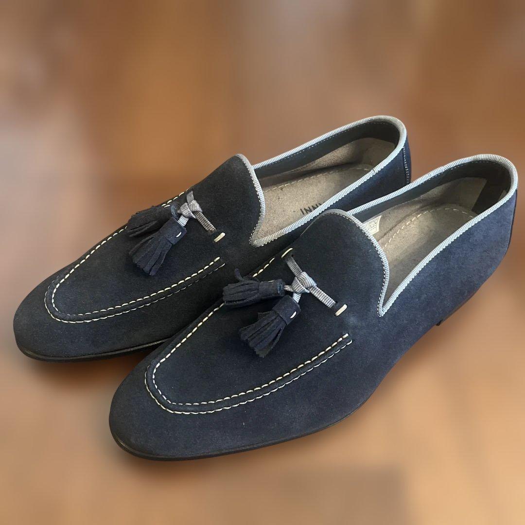 【値下げ】MAGNANNIネイビー スエード タッセル ローファー