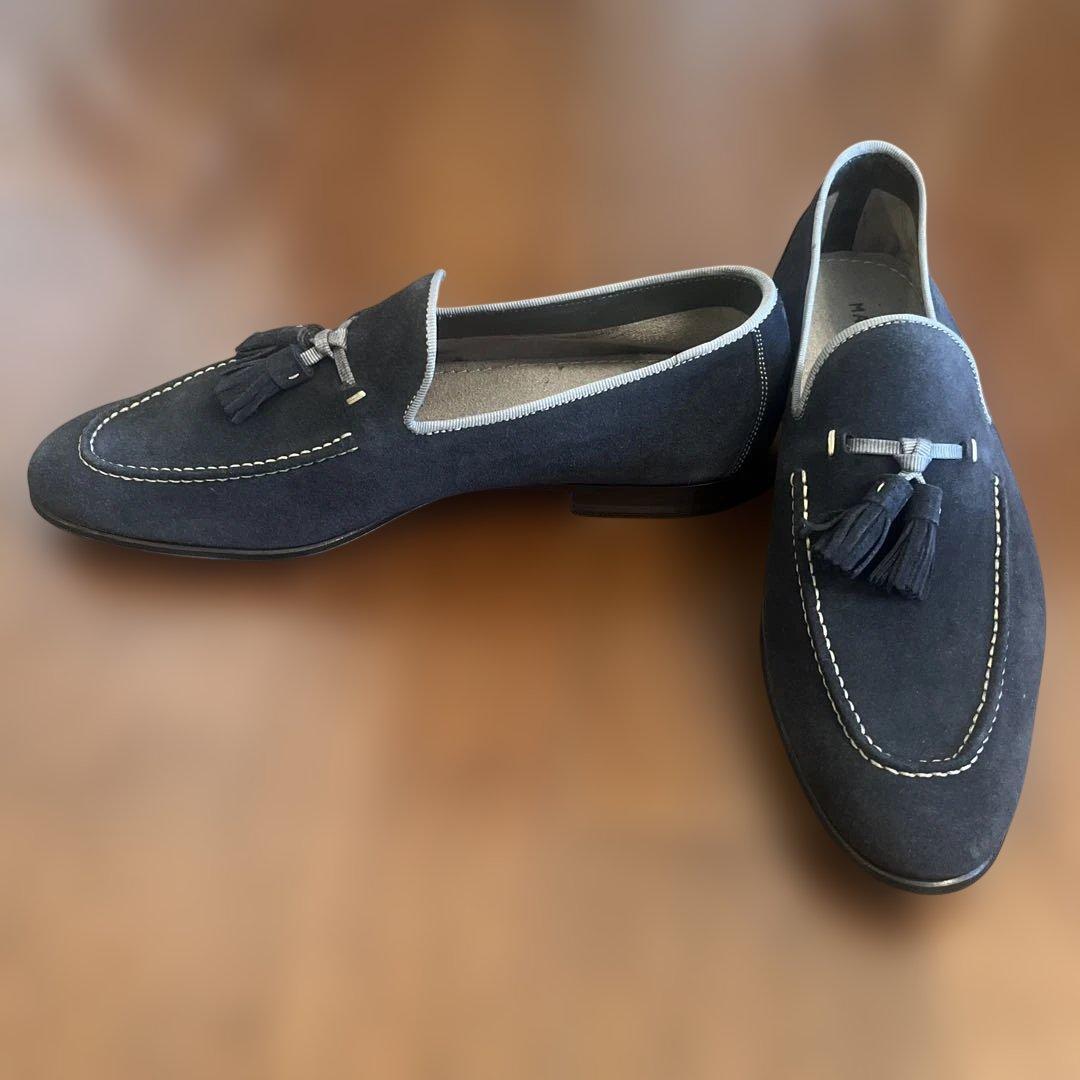 【値下げ】MAGNANNIネイビー スエード タッセル ローファー