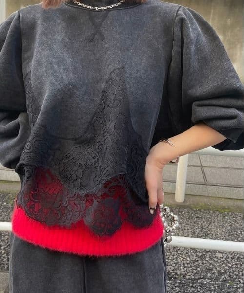 Ameri♡ CHEMICAL OVERDYE LACE SWEAT TOP