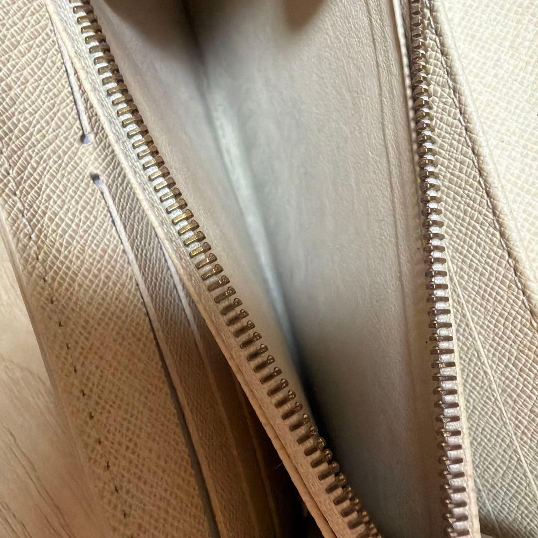 ダミエ柄 長財布 アイボリー/グレー