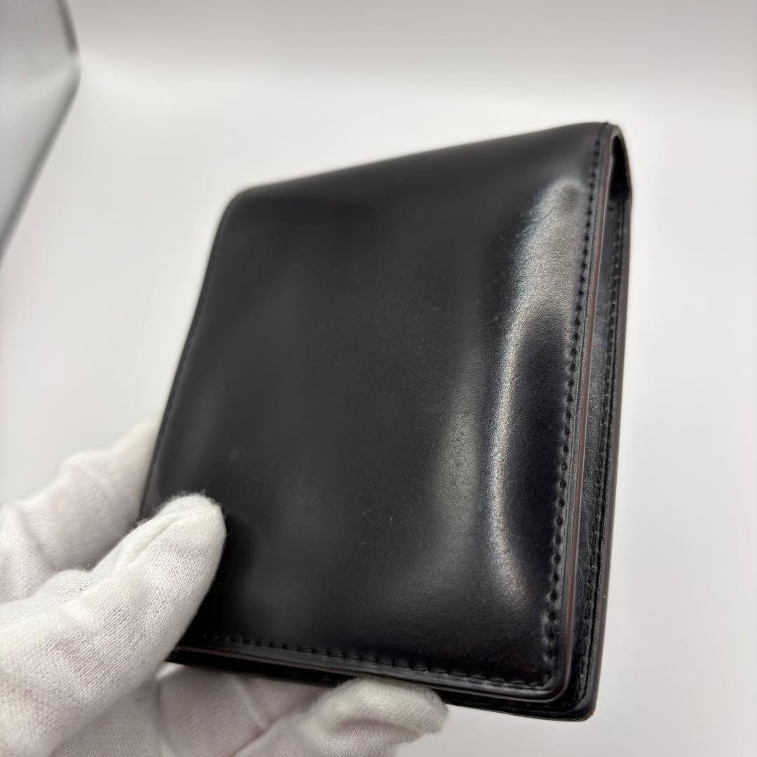 GANZO 二つ折り財布　ブラック　コードバン　レザー　折り財布　小銭入れ付き