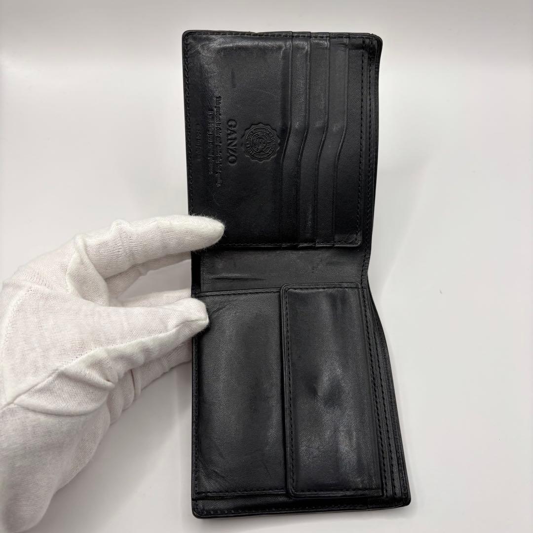 GANZO 二つ折り財布　ブラック　コードバン　レザー　折り財布　小銭入れ付き