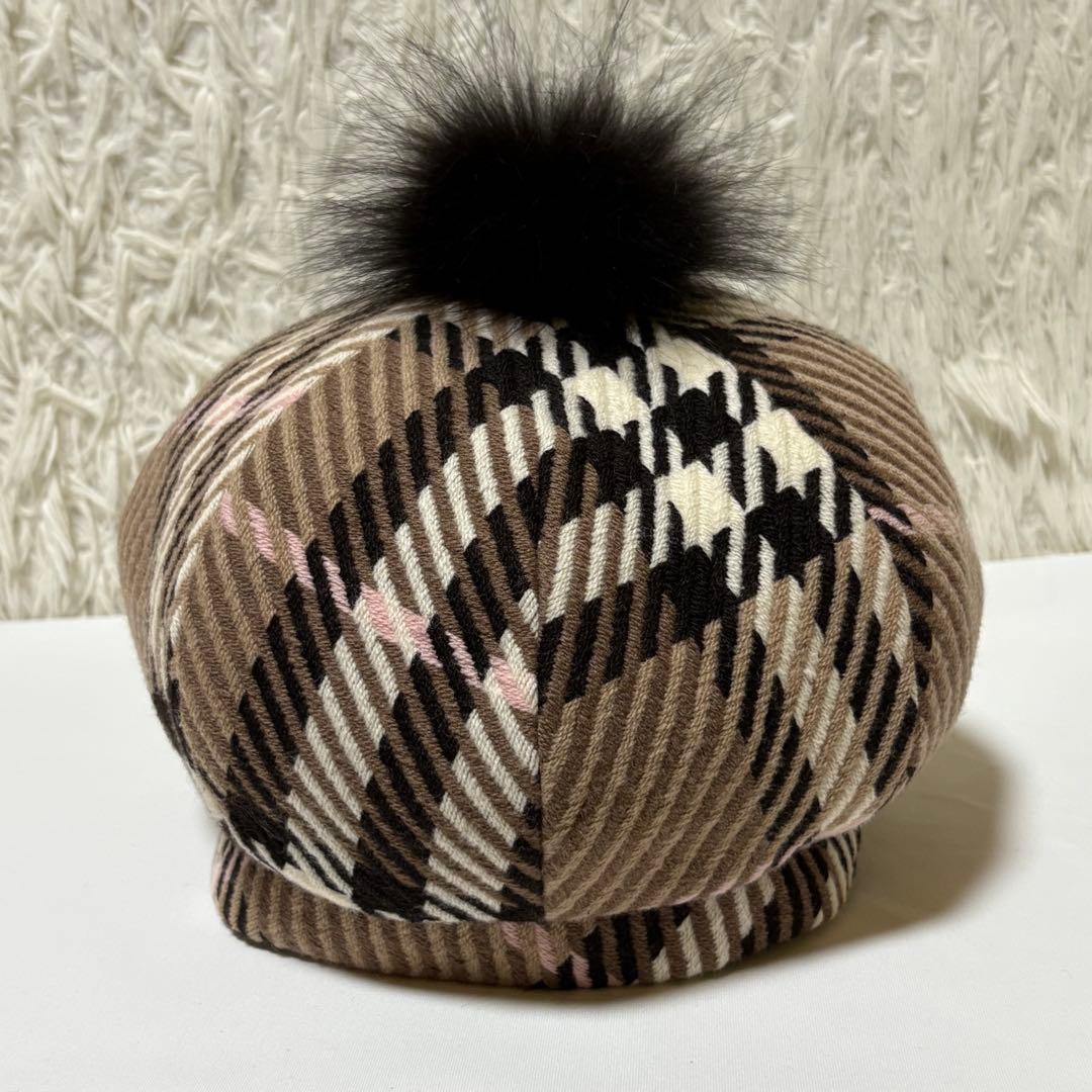 ★美品★バーバリーブルーレーベル ウールベレー帽 フォックスファー ノバチェック