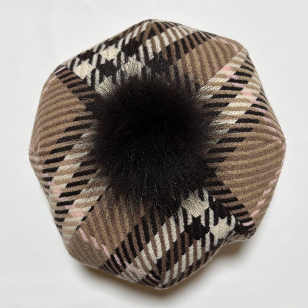 ★美品★バーバリーブルーレーベル ウールベレー帽 フォックスファー ノバチェック