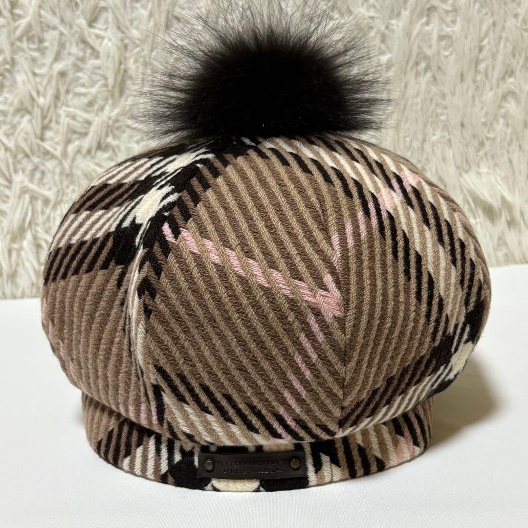 ★美品★バーバリーブルーレーベル ウールベレー帽 フォックスファー ノバチェック