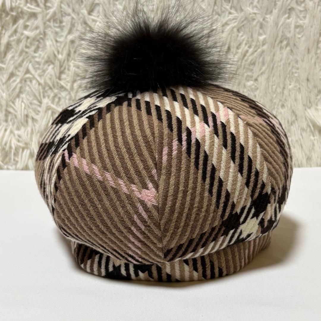 ★美品★バーバリーブルーレーベル ウールベレー帽 フォックスファー ノバチェック