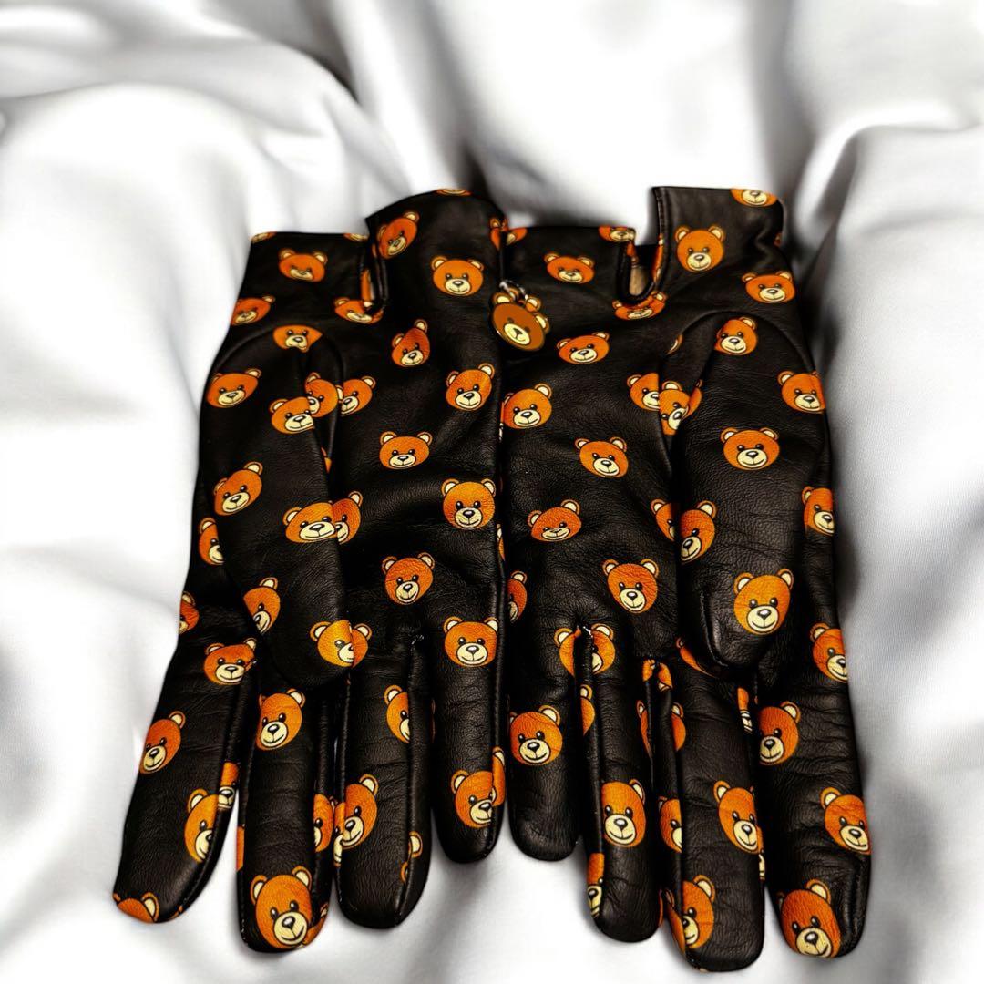 極美品 MOSCHINO モスキーノ テディベア チャーム 手袋 レザーグローブ