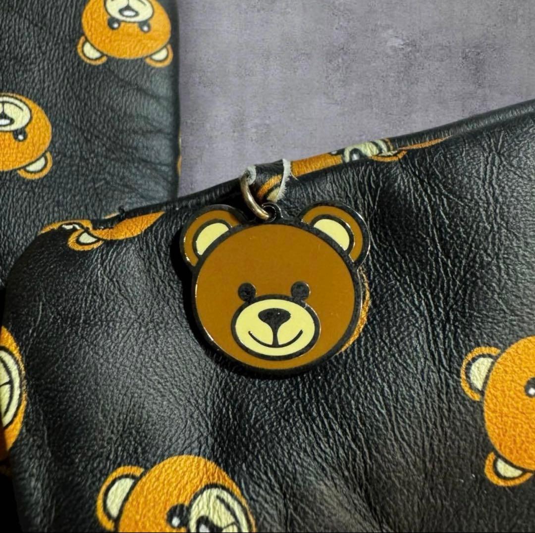極美品 MOSCHINO モスキーノ テディベア チャーム 手袋 レザーグローブ