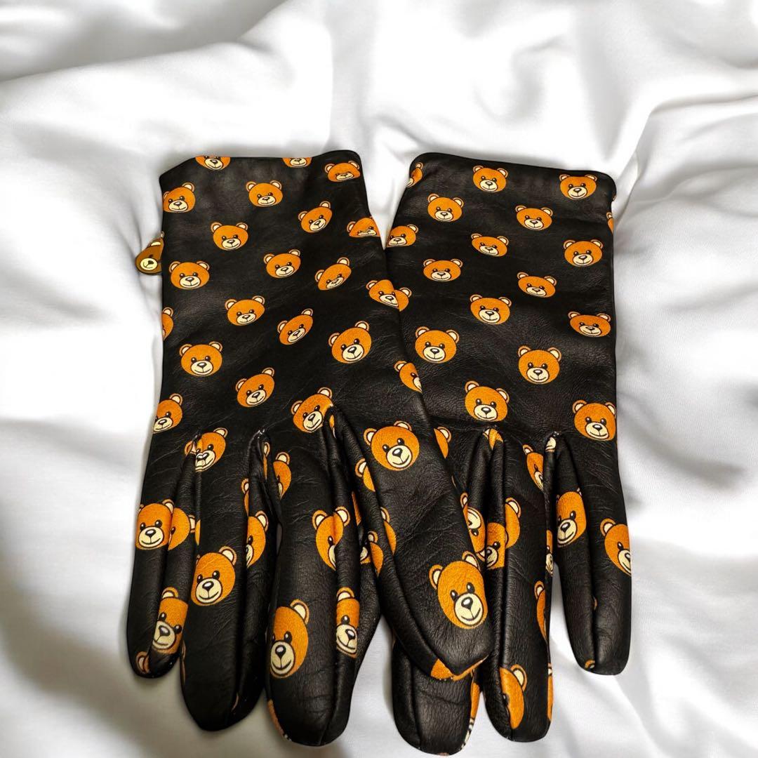 極美品 MOSCHINO モスキーノ テディベア チャーム 手袋 レザーグローブ