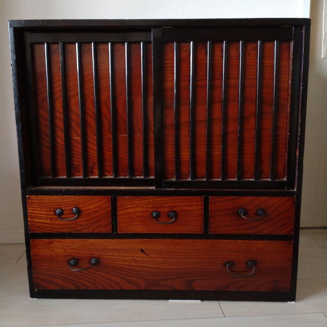 レトロ【無垢材】の漆塗り茶箪笥