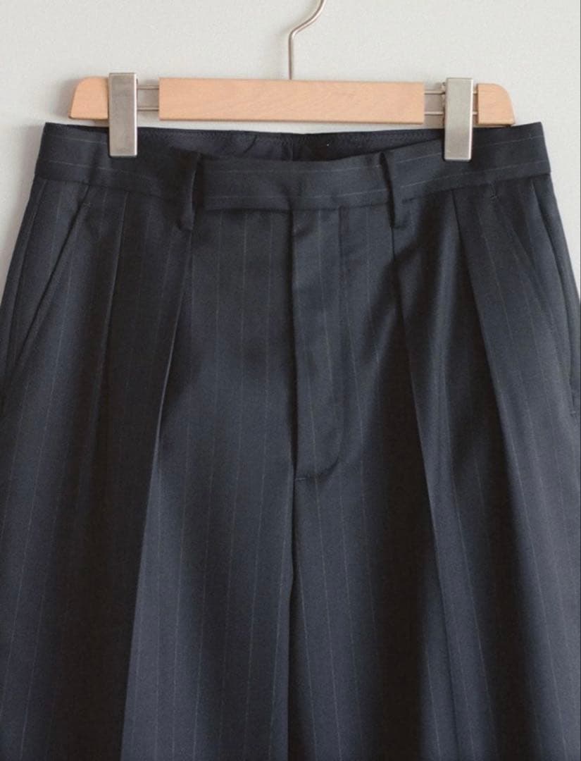 【新品】Wool Chalk Stripe Slacks MID NIGHT M