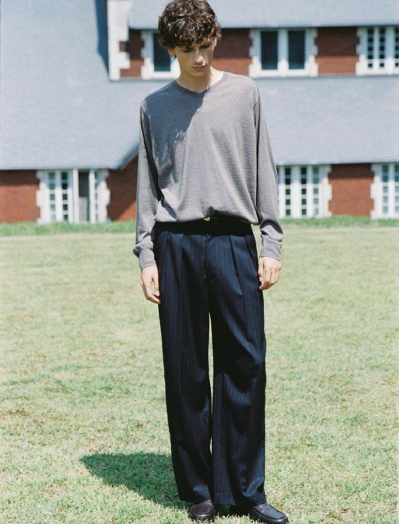 【新品】Wool Chalk Stripe Slacks MID NIGHT M