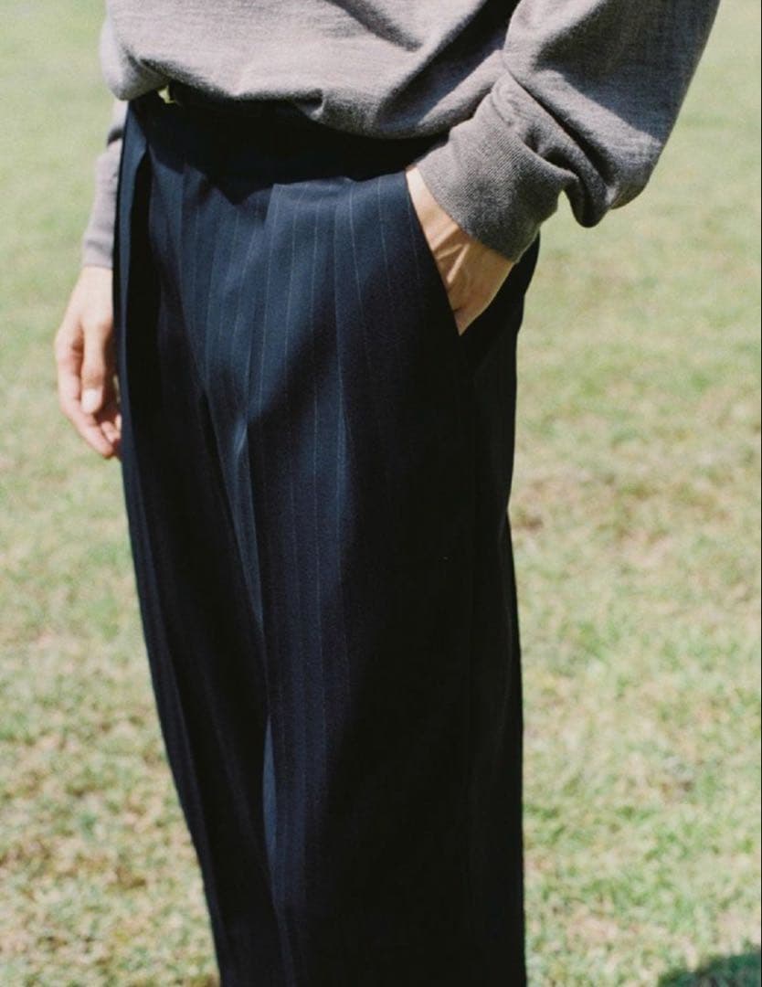【新品】Wool Chalk Stripe Slacks MID NIGHT M