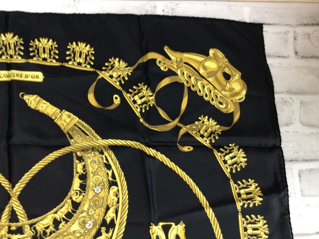 W004 保管品 HERMES/エルメス 大判 スカーフ ホース柄 古着