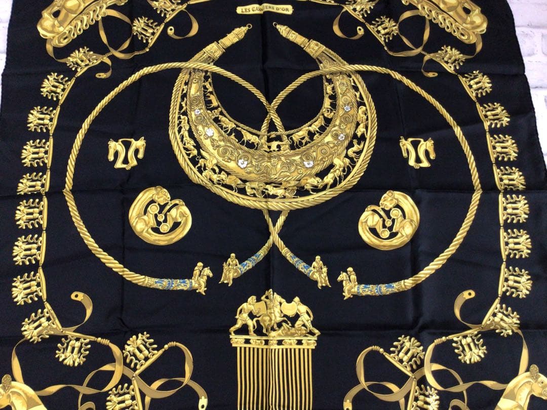 W004 保管品 HERMES/エルメス 大判 スカーフ ホース柄 古着