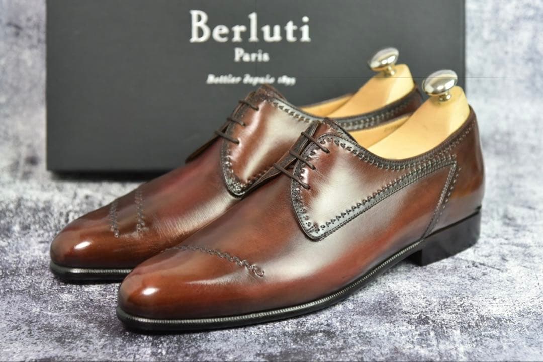 純正ツリー付　ベルルッティ　パティーヌ　ダービー　ガレ　サイズ8　ダークブラウン