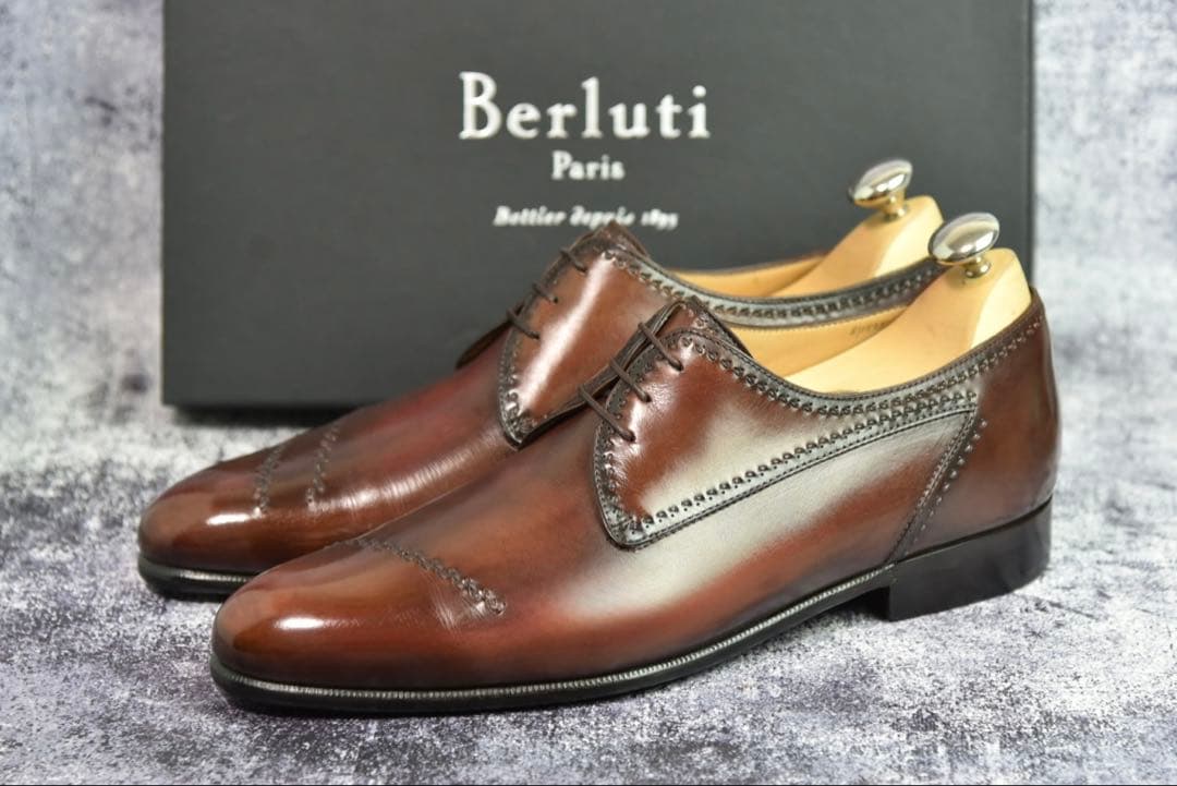 純正ツリー付　ベルルッティ　パティーヌ　ダービー　ガレ　サイズ8　ダークブラウン