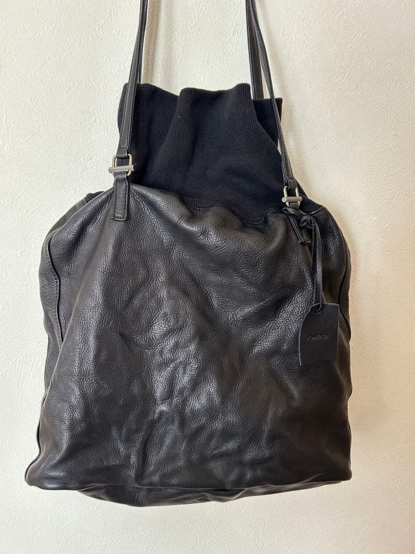 【美品】POMTATA トートバック ハンドバッグ ブラック レザー ポンタタ