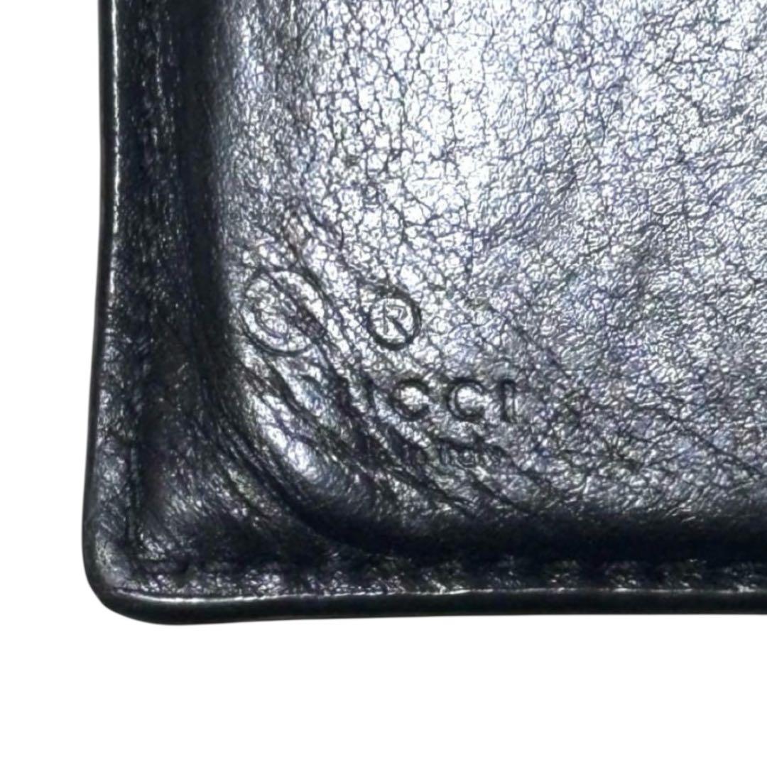 人気　グッチ　折り財布　マイクロGG　シマレザー　ブラック　フラップ　GG柄