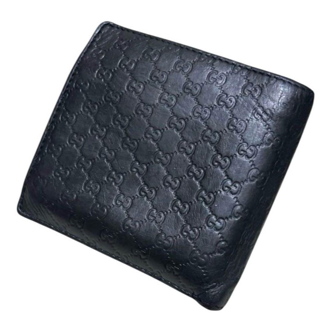 人気　グッチ　折り財布　マイクロGG　シマレザー　ブラック　フラップ　GG柄