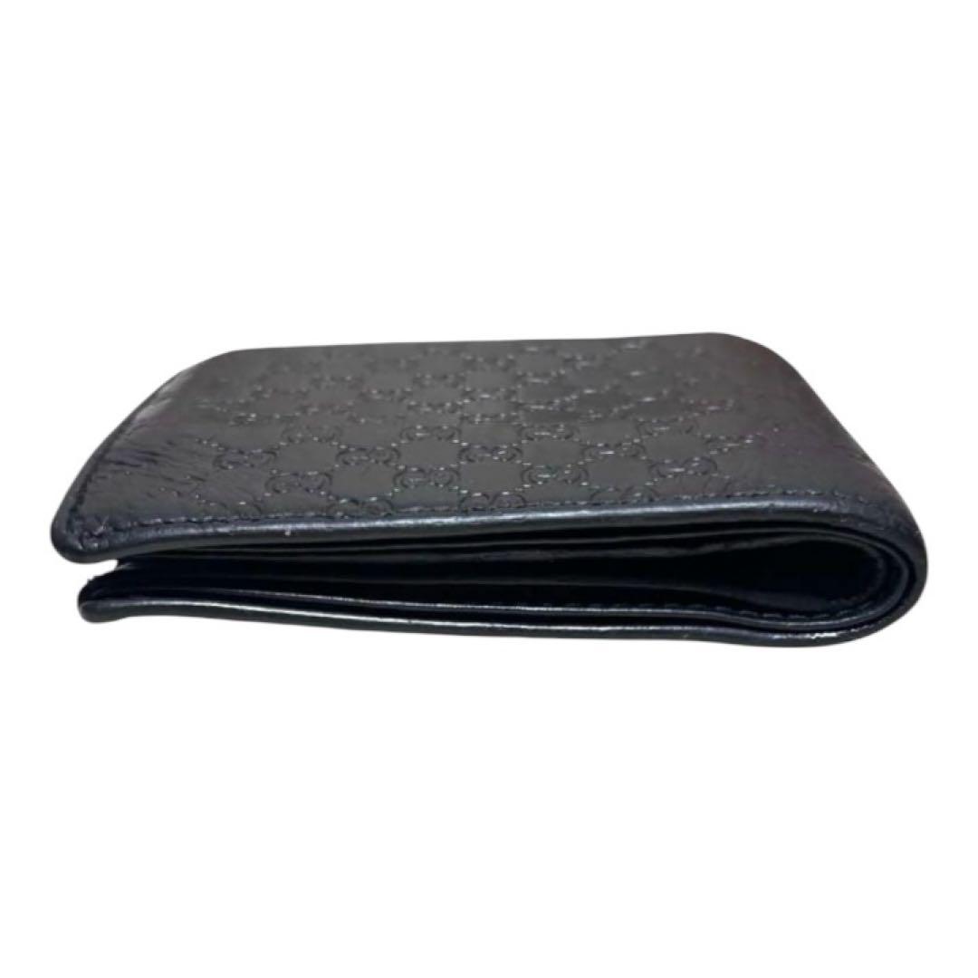 人気　グッチ　折り財布　マイクロGG　シマレザー　ブラック　フラップ　GG柄