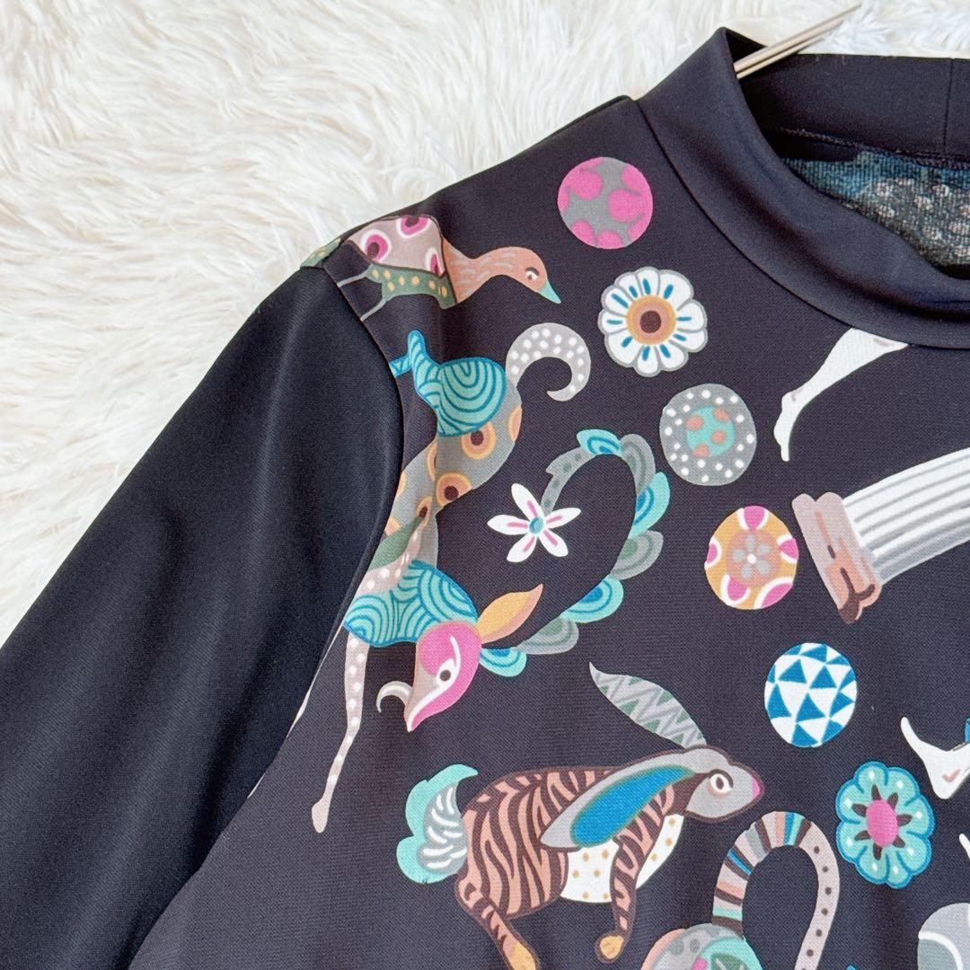 トクコプルミエヴォル★チュニック アニマル 総柄 プリント 長袖 丸襟 日本製