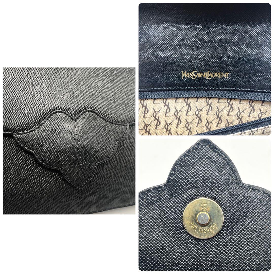 美品 イヴサンローラン クラッチバッグ YSLロゴ　レザー　ブラック
