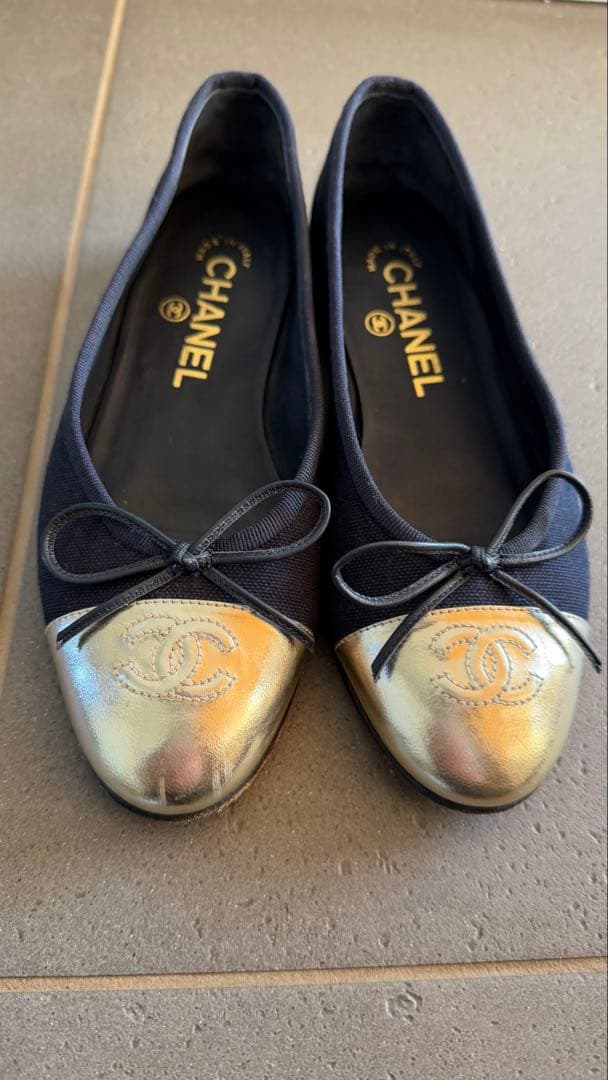CHANEL ネイビー バレリーナ フラットシューズ 34