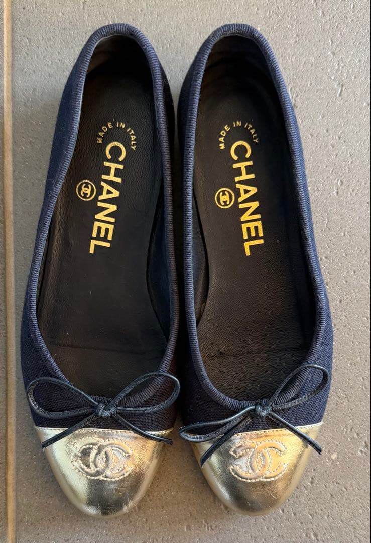 CHANEL ネイビー バレリーナ フラットシューズ 34